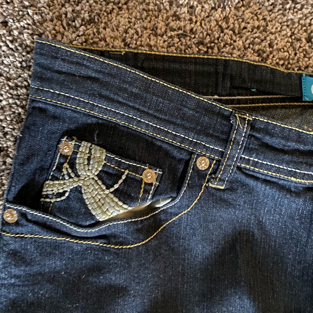 DKIN 14W Stretch Jeans Capri Dark Blue Stretch Denim Embellishments 14 W - Picture 2 of 7